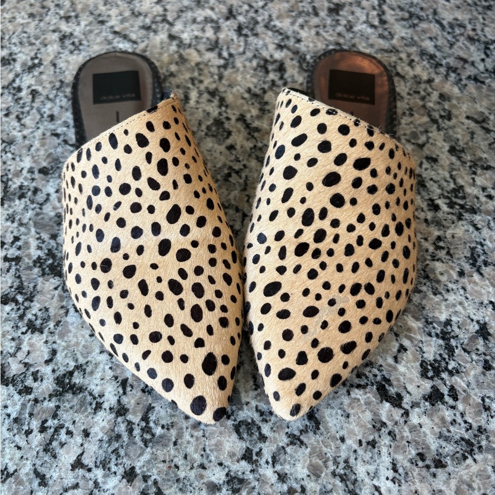 Dolce Vita Spotted Tan Cow Hair Mules